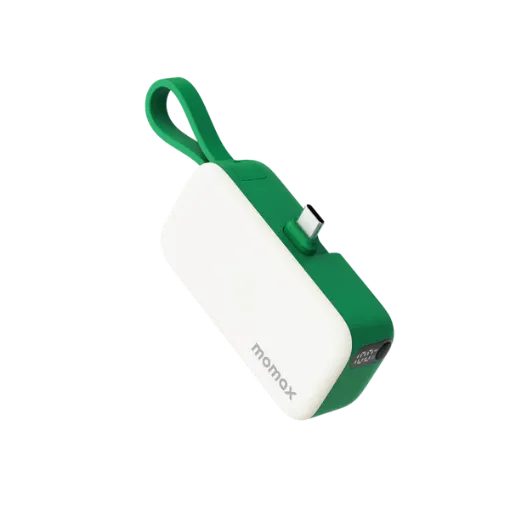 صورة MOMAX 1-POWER MINI 5000mAh 3IN1 POWER BANK WITH USB-C PLUG (Green)