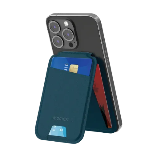 صورة MOMAX 1-WALLET MAGNETIC CARD HOLDER WITH STAND (blue)