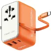 صورة MOMAX 1-WORLD 25W 3 PORT WITH BUILT-IN USB-C CABLE AC TRAVEL ADAPTOR - ORANGE