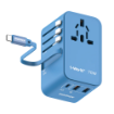 صورة MOMAX 1-WORLD 70W GAN 3 PORT WITH BUILT-IN USB-C CABLE AC TRAVEL ADAPTOR (blue)