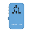 صورة MOMAX 1-WORLD 70W GAN 3 PORT WITH BUILT-IN USB-C CABLE AC TRAVEL ADAPTOR - BLUE 