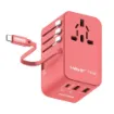 صورة MOMAX 1-WORLD 70W GAN 3 PORT WITH BUILT-IN USB-C CABLE AC TRAVEL ADAPTOR - PINK