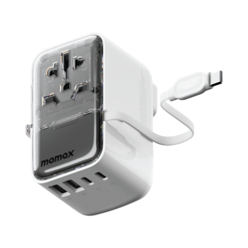 صورة MOMAX 1-WORLD FLOW 35W 4 PORT WITH BUILT-IN USB-C CABLE TRAVEL ADAPTOR - WHITE