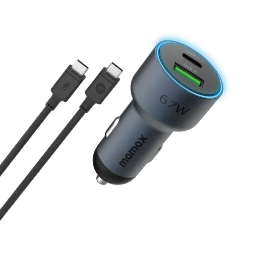 صورة MOMAX MOVE 67W Dual Port Car Charger + 1M 100W USB-C to USB-C Cable