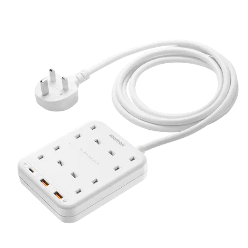 صورة MOMAX ONEPLUG 4 OUTLET POWER STRIP WITH USB (White)