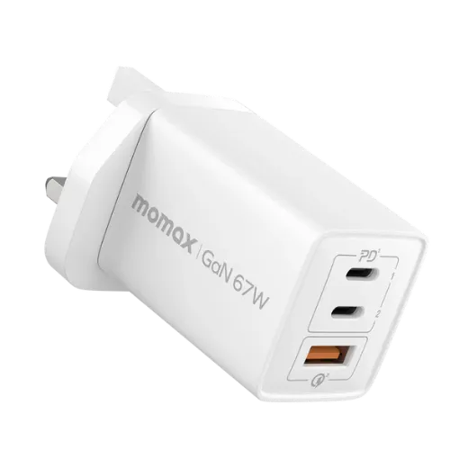 صورة MOMAX ONEPLUG 67W 3 PORT GAN WALL CHARGER (White)