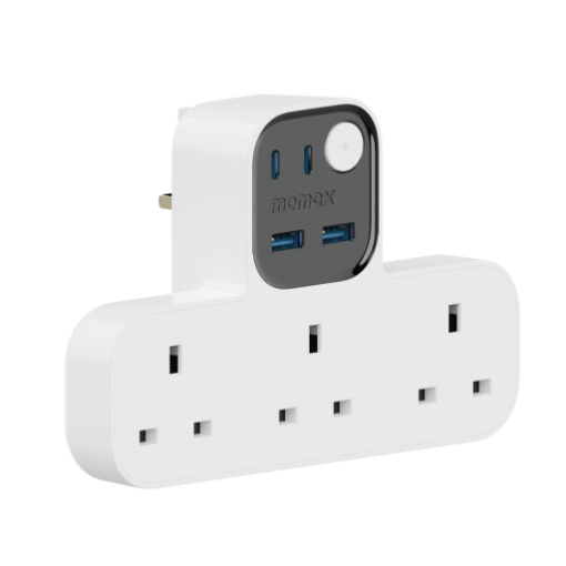 صورة MOMAX 1-Charger Work Flow T-Shaped Extension 3 Socket with USB (White)